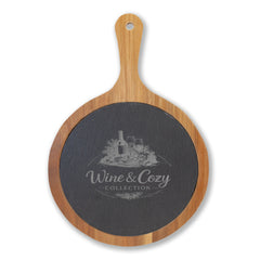Engraved Acacia Charcuterie Board with Slate Insert & Cheese Knives — Wine & Cozy Collection