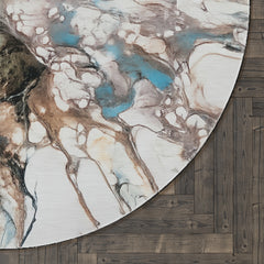 Abstract Earth-Tone Round Rug — Original Teal Accent Artwork