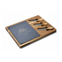Engraved Acacia Charcuterie Board with Slate Insert & Cheese Knives — Wine & Cozy Collection