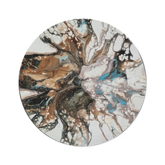 Abstract Earth-Tone Round Rug — Original Teal Accent Artwork