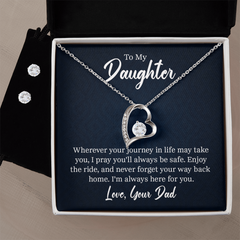 To My Daughter Forever Love Necklace & Earrings Set